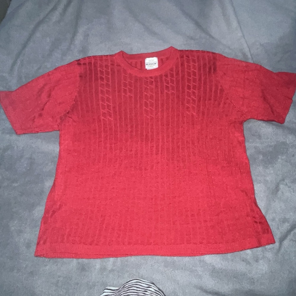 VTG T R Bentley 3x Red Short Sleeved Ribbed Sweater 80s Retro Cottagecore Preppy